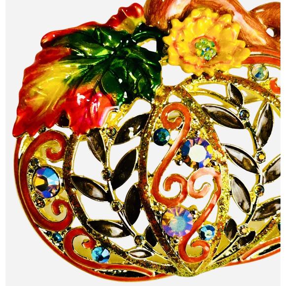 Kirks Folly Harvest Pumpkin Brooch Pin NO Enhancer Gold Tone Autumn Fall - Picture 5 of 9